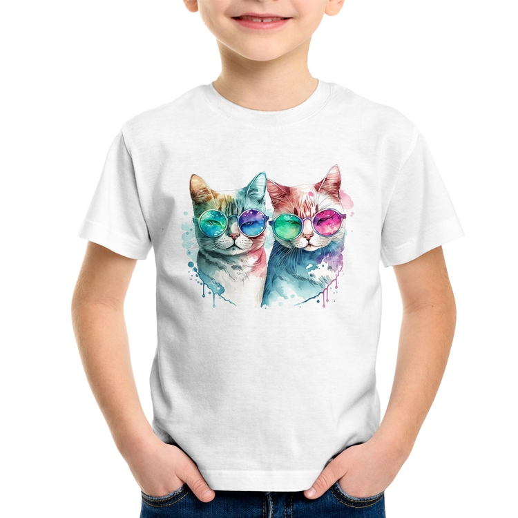 Camiseta Infantil Gatos de óculos