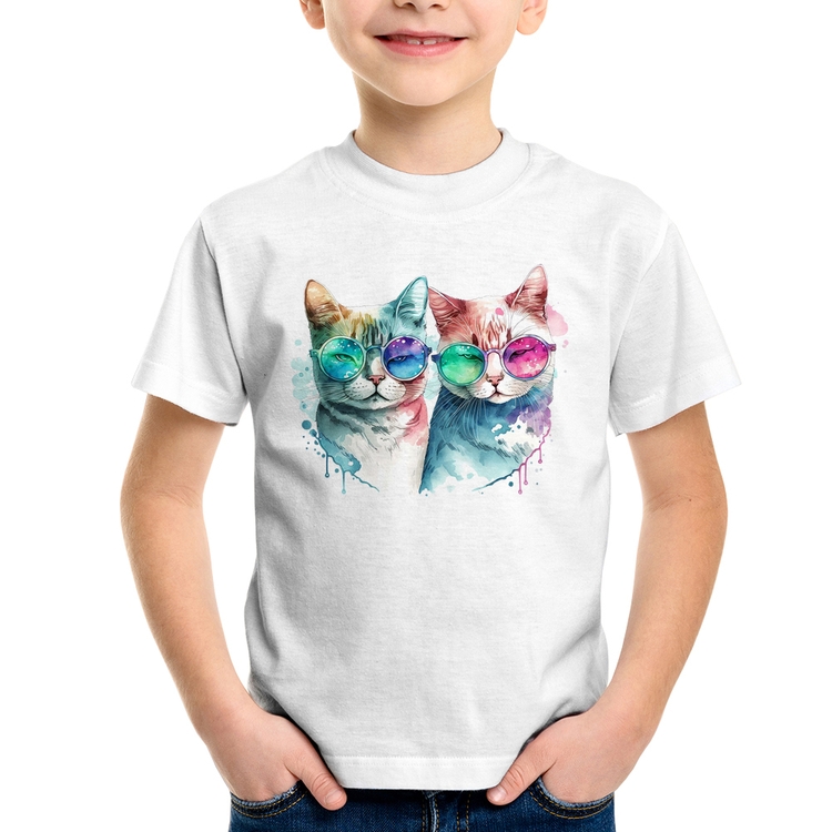 Camiseta Infantil Gatos de óculos