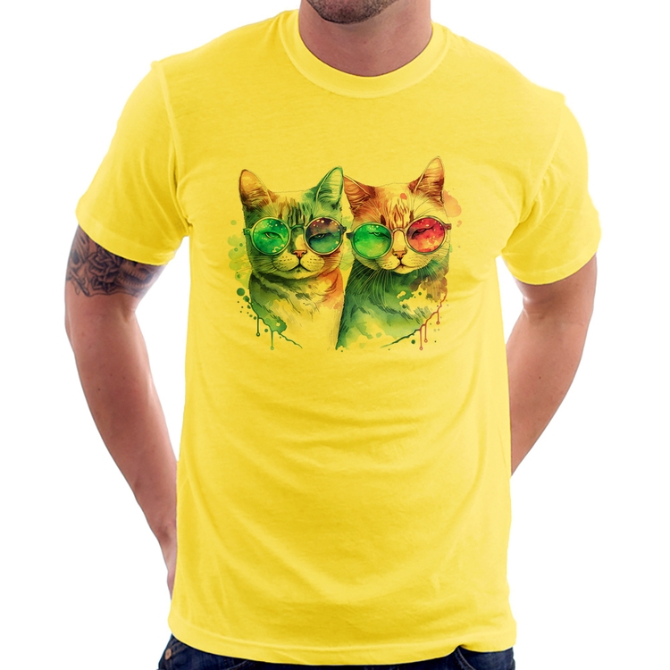 Camiseta Gatos de óculos - Amarela