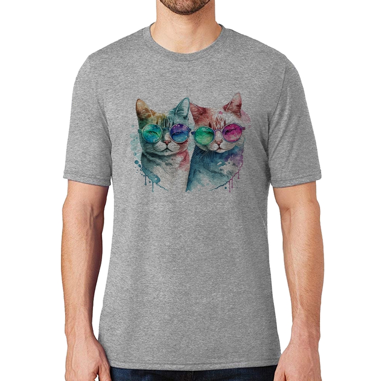 Camiseta Gatos de óculos - Cinza