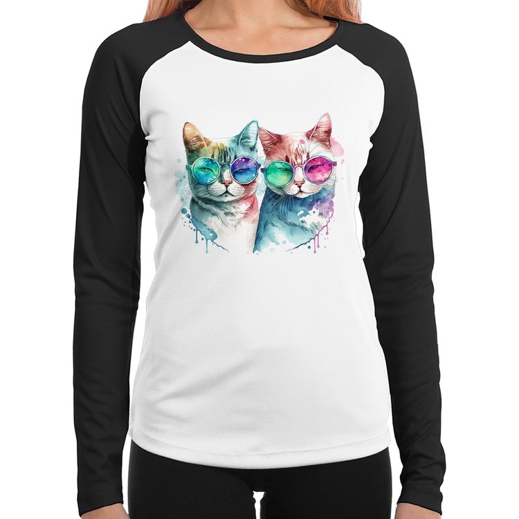 Baby Look Raglan Gatos de óculos Manga Longa