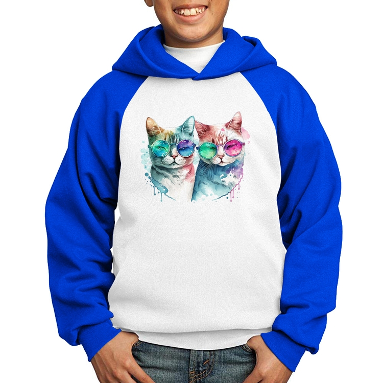 Moletom Infantil Gatos de óculos - Branco/Azul