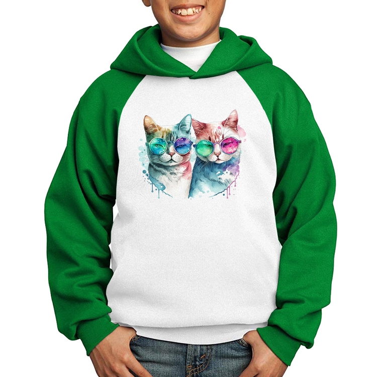 Moletom Infantil Gatos de óculos - Branco/Verde