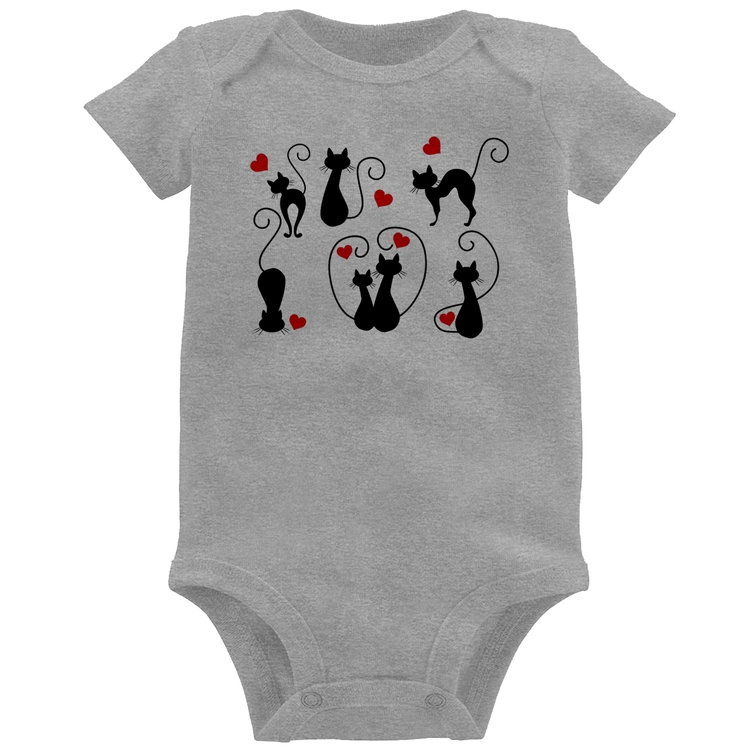 Body Bebê Gatos E Corações - Cinza