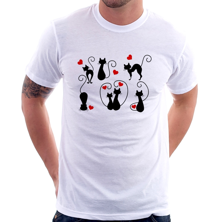 Camiseta Gatos E Corações