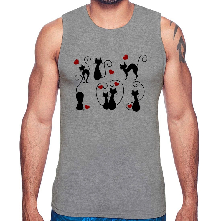 Regata Gatos E Corações - Cinza