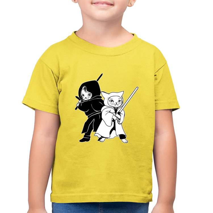 Camiseta Algodão Infantil Gatos Jedi - Amarelo Canário