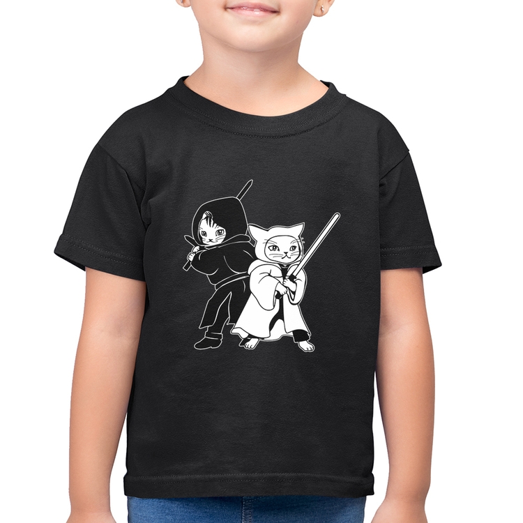 Camiseta Algodão Infantil Gatos Jedi