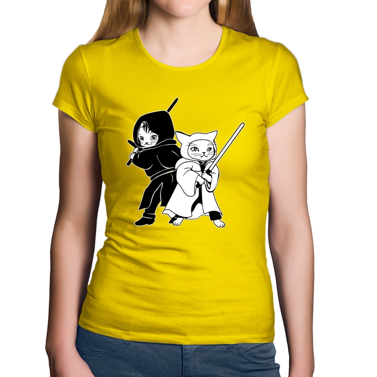 Baby Look Algodão Gatos Jedi - Amarela