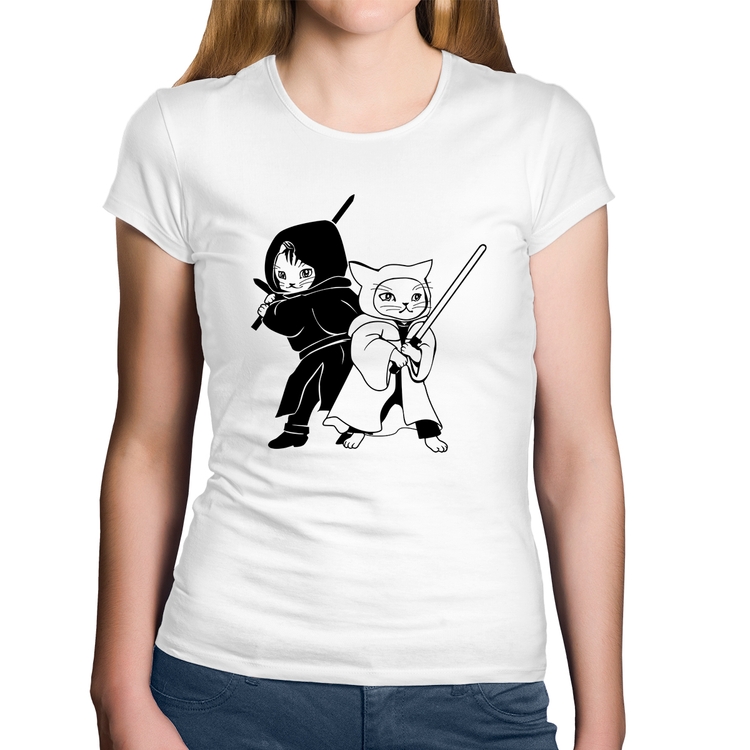 Baby Look Algodão Gatos Jedi - Branca