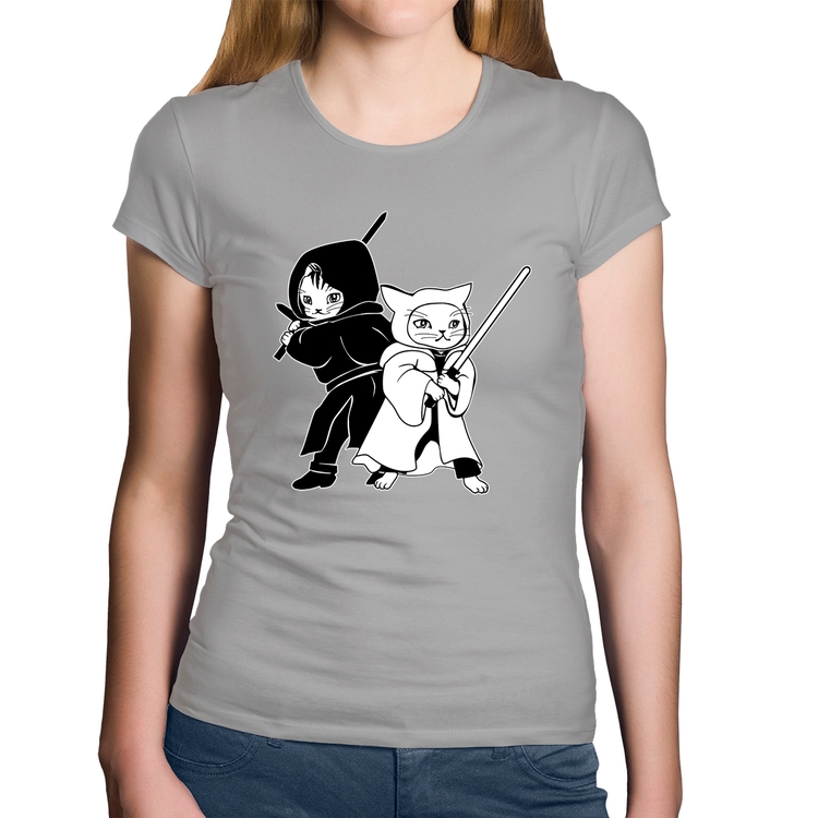 Baby Look Algodão Gatos Jedi - Cinza