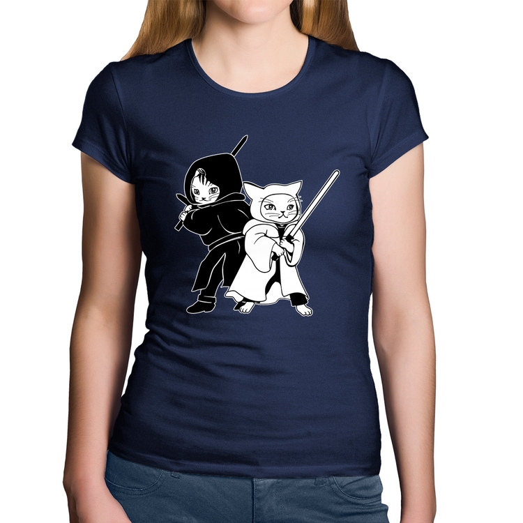 Baby Look Algodão Gatos Jedi - Marinho