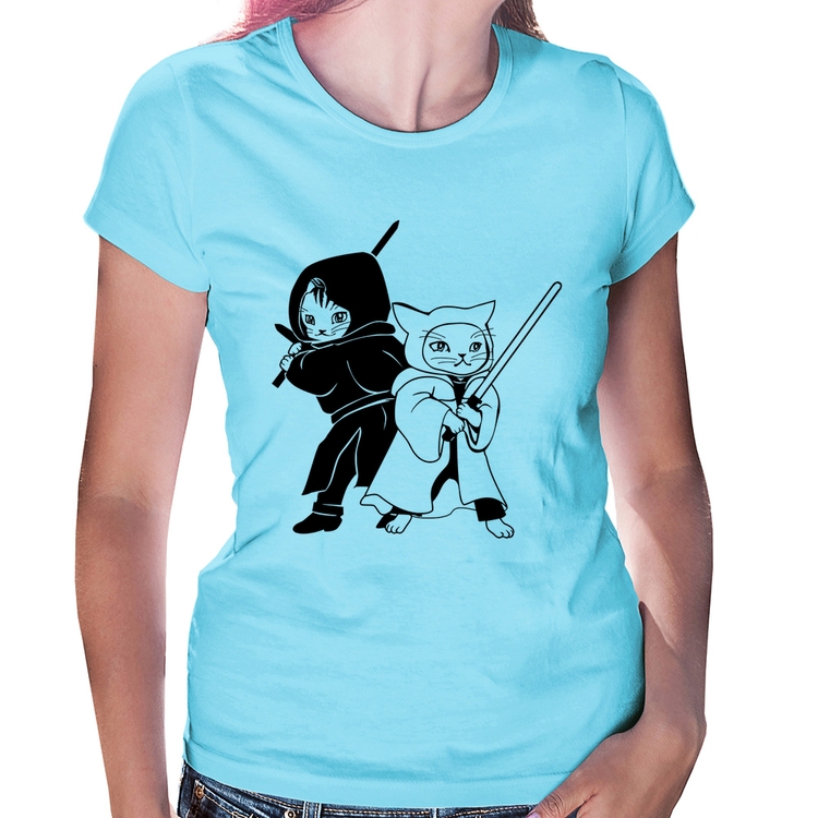 Baby Look Gatos Jedi - Azul Bebê