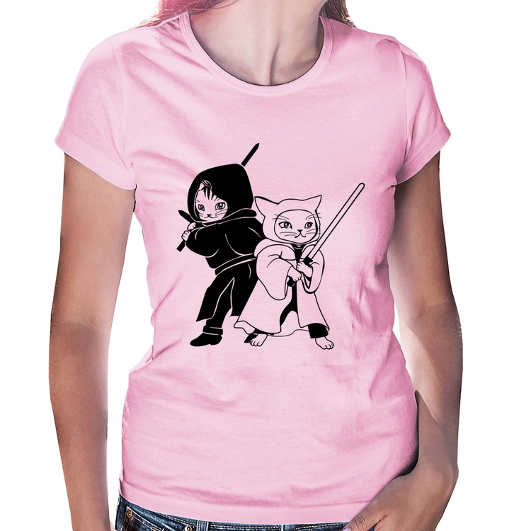 Baby Look Gatos Jedi - Rosa Bebê