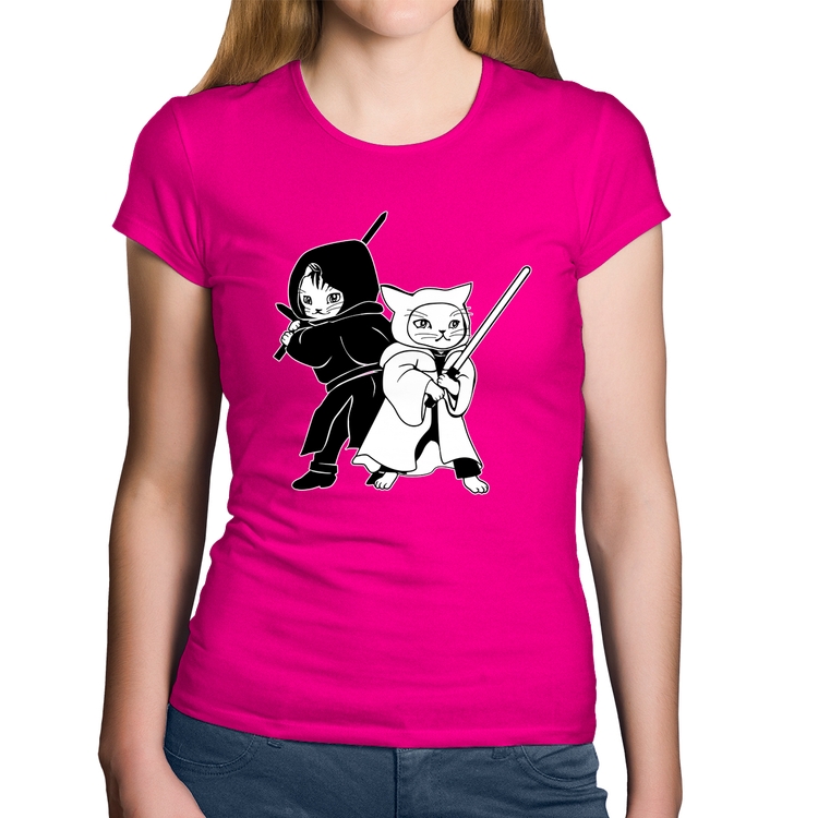 Baby Look Algodão Gatos Jedi - Rosa