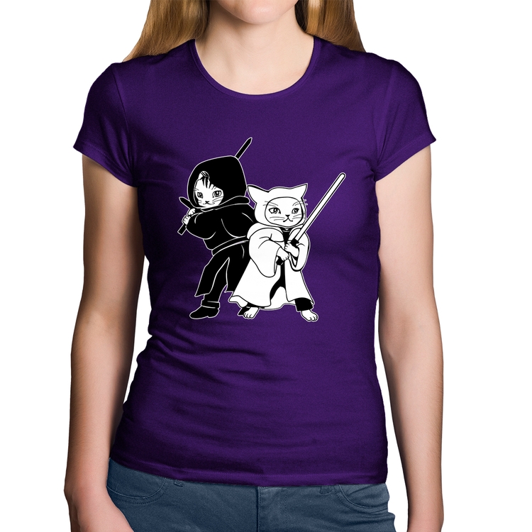 Baby Look Algodão Gatos Jedi - Roxa