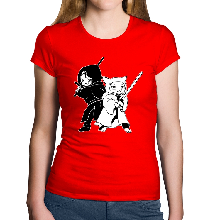 Baby Look Algodão Gatos Jedi - Vermelha