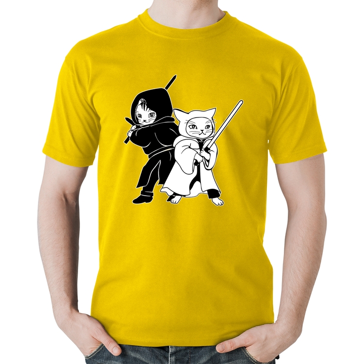 Camiseta Algodão Gatos Jedi - Amarela
