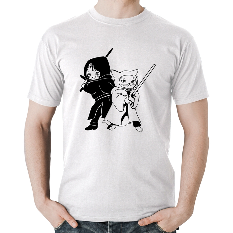 Camiseta Algodão Gatos Jedi - Branca