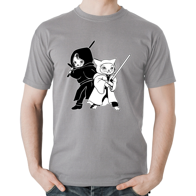 Camiseta Algodão Gatos Jedi - Cinza