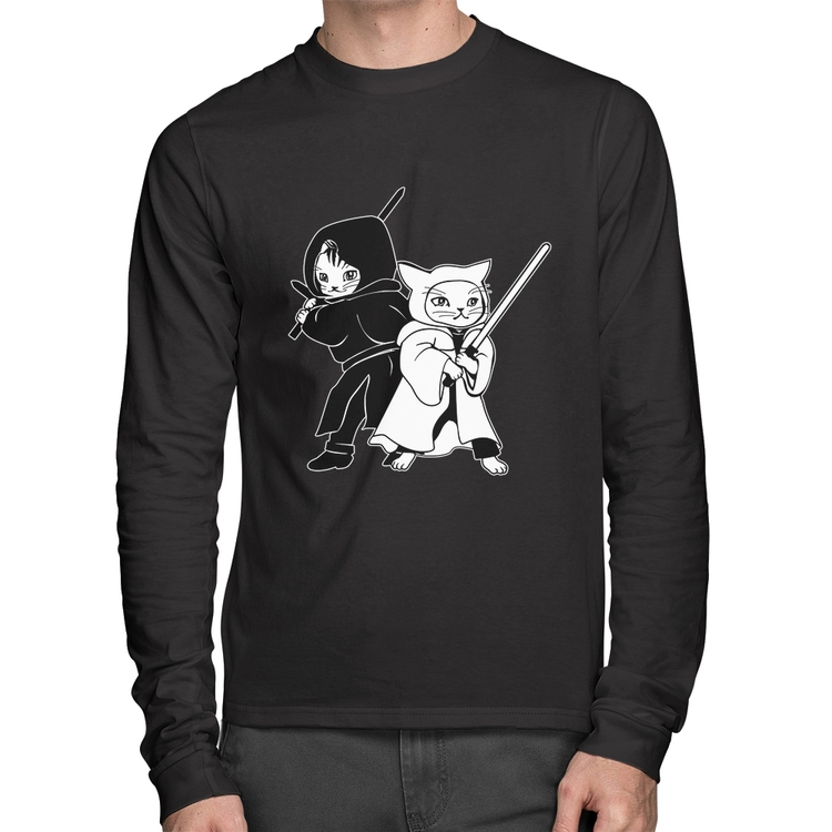 Camiseta Algodão Gatos Jedi Manga Longa