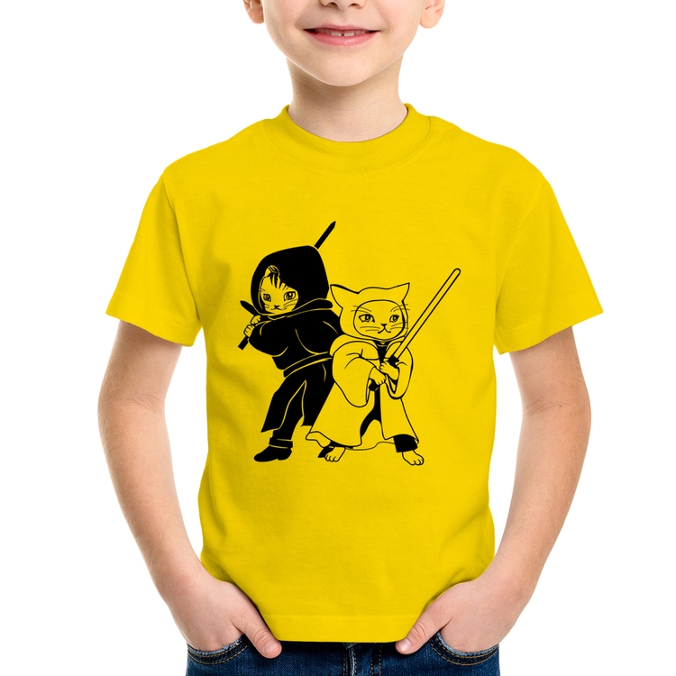 Camiseta Infantil Gatos Jedi - Amarela