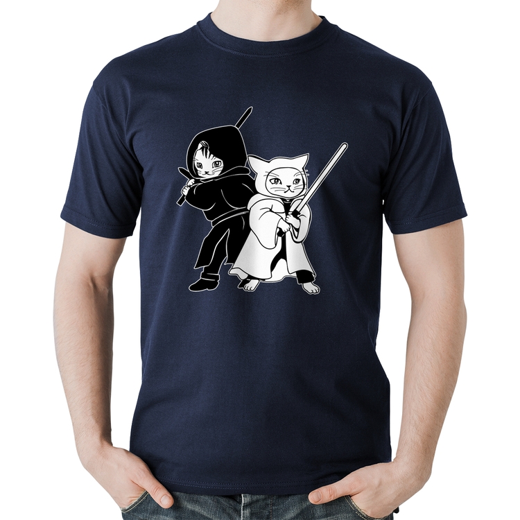 Camiseta Algodão Gatos Jedi - Marinho