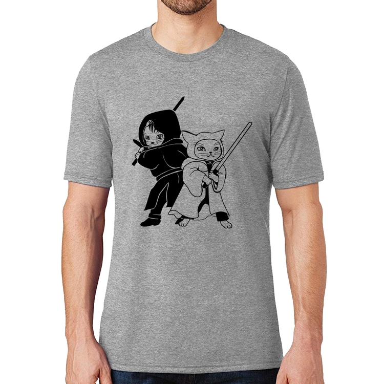 Camiseta Gatos Jedi - Cinza