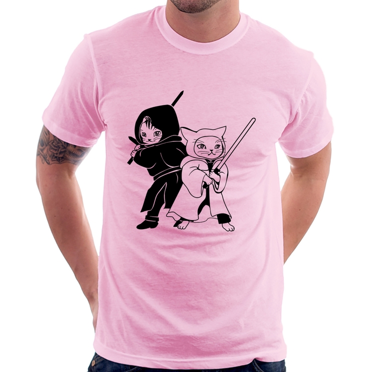 Camiseta Gatos Jedi - Rosa Bebê