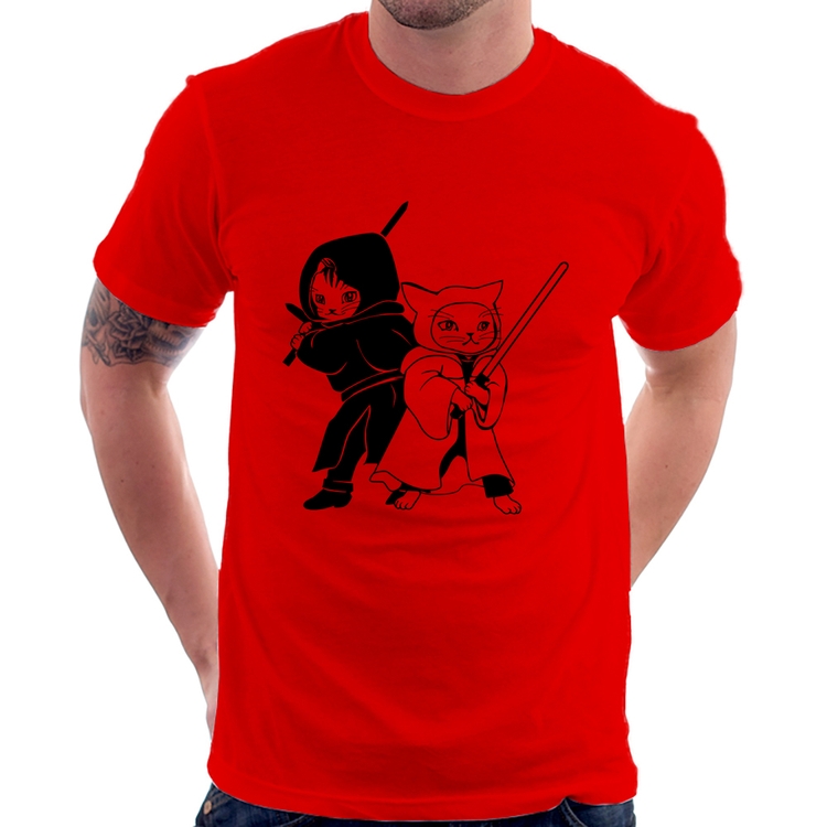 Camiseta Gatos Jedi - Vermelha
