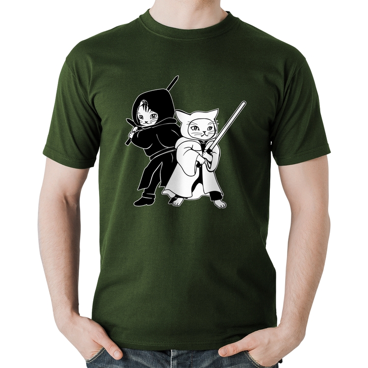 Camiseta Algodão Gatos Jedi - Musgo