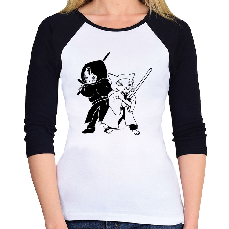 Baby Look Raglan Gatos Jedi Manga 3/4