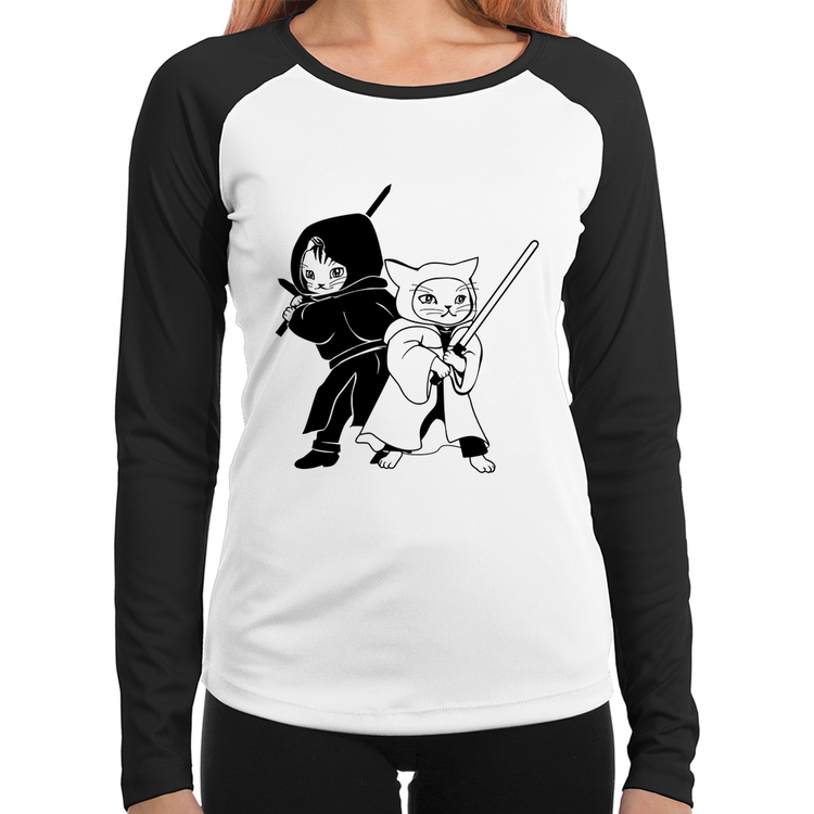 Baby Look Raglan Gatos Jedi Manga Longa