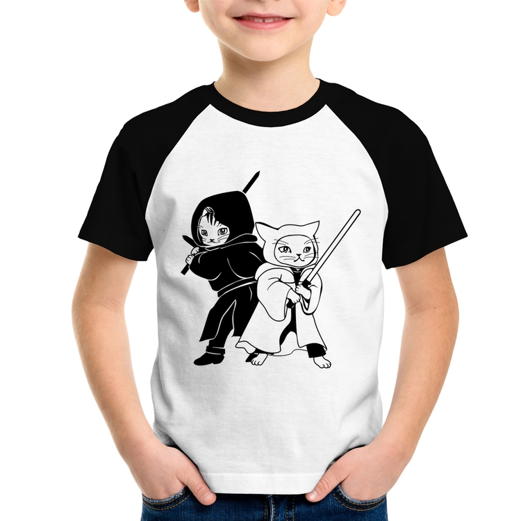 Camiseta Raglan Infantil Gatos Jedi