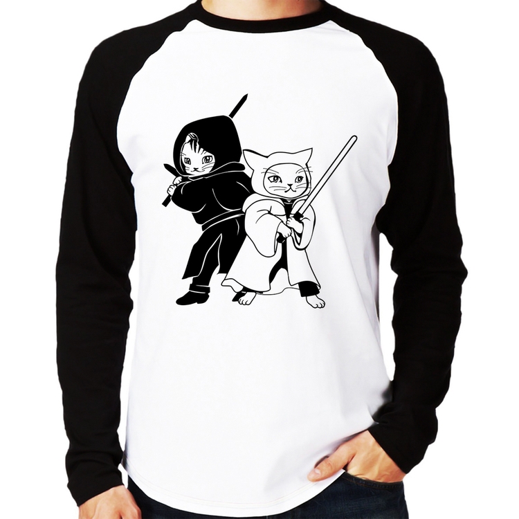 Camiseta Raglan Gatos Jedi Manga Longa