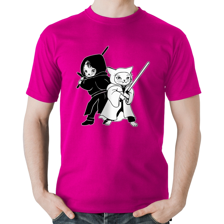 Camiseta Algodão Gatos Jedi - Rosa
