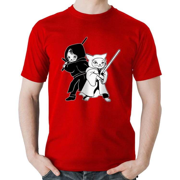 Camiseta Algodão Gatos Jedi - Vermelha