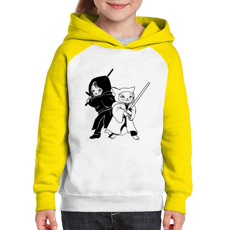 Moletom Infantil Gatos Jedi - Branco/Amarelo