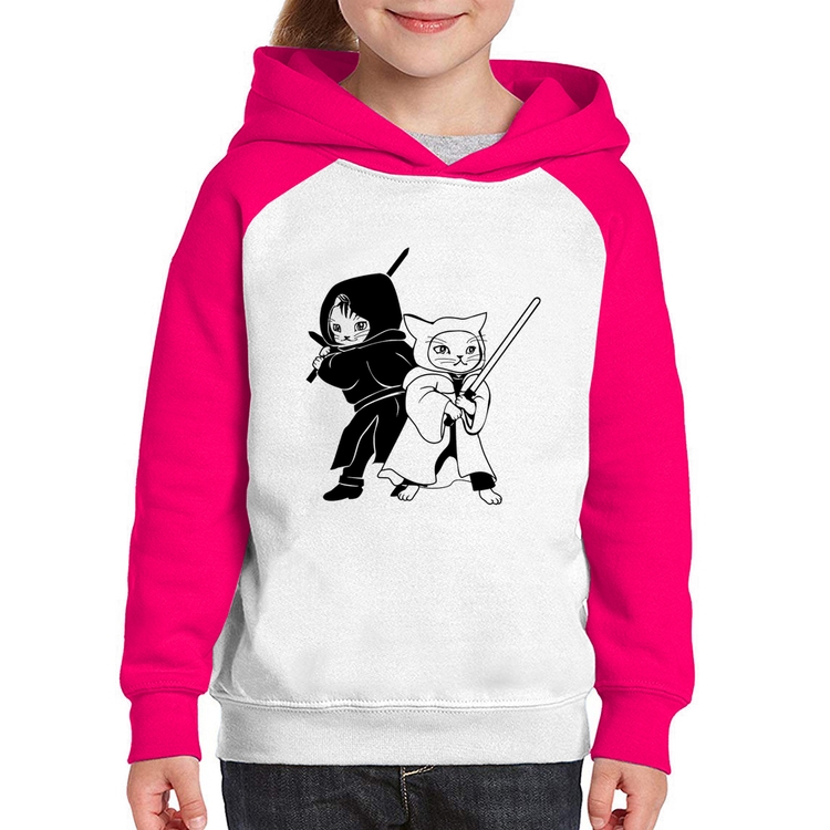 Moletom Infantil Gatos Jedi - Branco/Rosa
