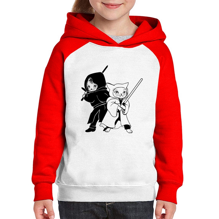 Moletom Infantil Gatos Jedi - Branco/Vermelho