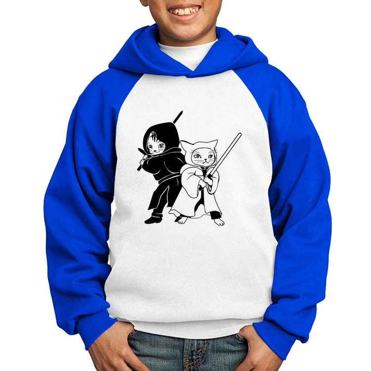 Moletom Infantil Gatos Jedi - Branco/Azul
