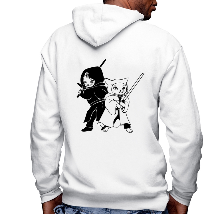 Blusa Moletom Gatos Jedi Masculina com Capuz e Zíper - Branca