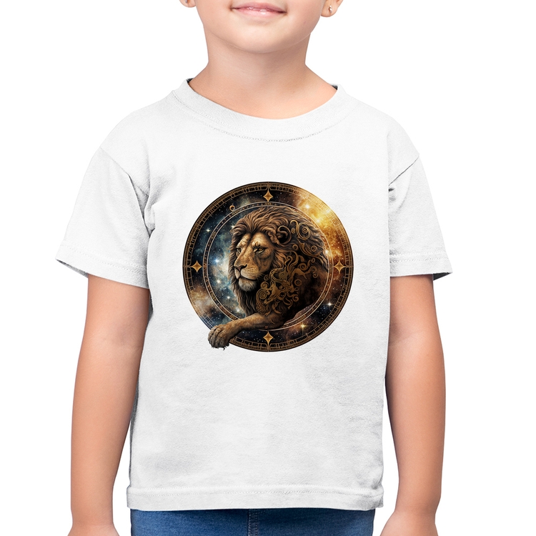 Camiseta Algodão Infantil Leão Signo - Branca
