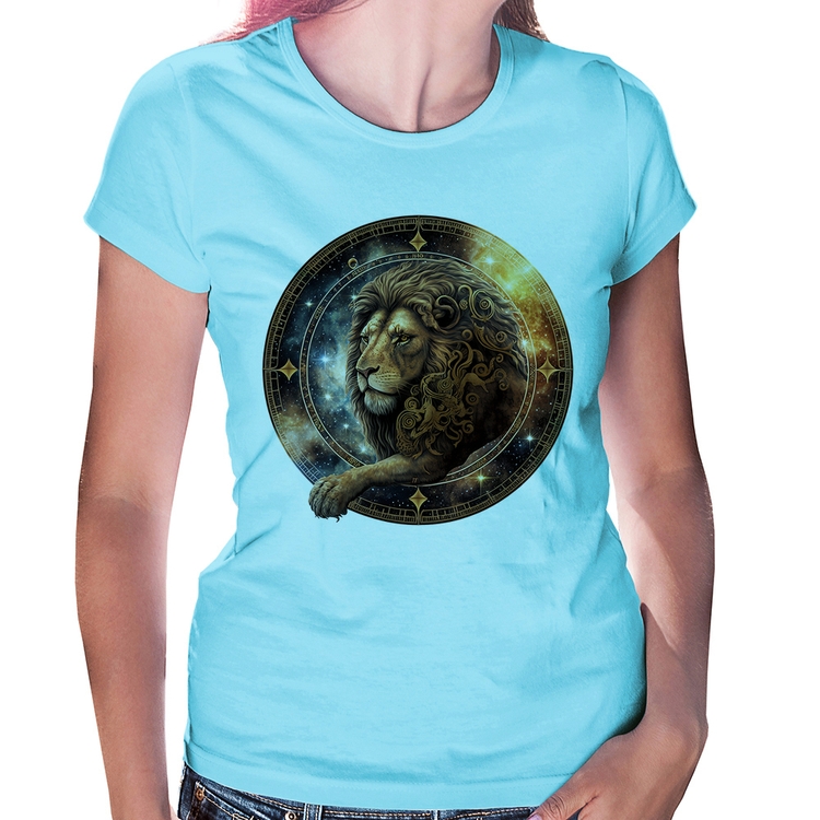 Baby Look Leão Sígno - Azul Bebê