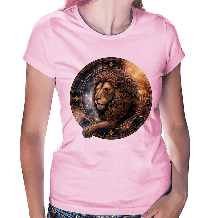 Baby Look Leão Sígno - Rosa Bebê