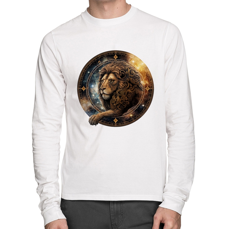 Camiseta Algodão Leão Sígno Manga Longa - Branca