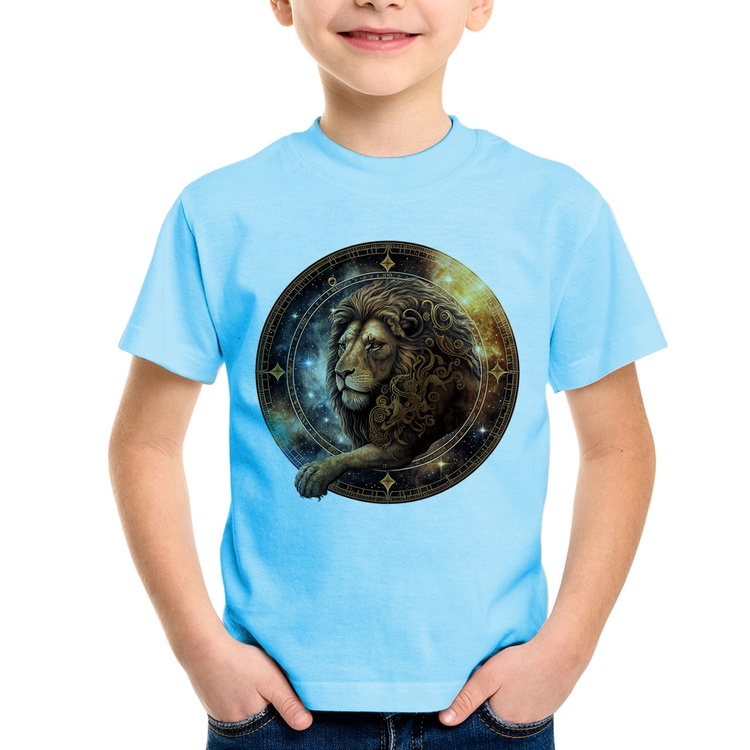 Camiseta Infantil Leão Sígno - Azul Bebê