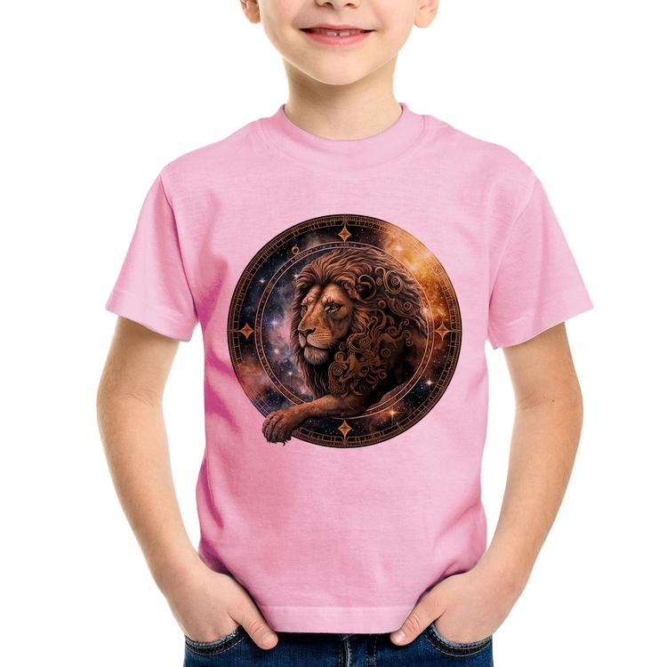 Camiseta Infantil Leão Sígno - Rosa Bebê