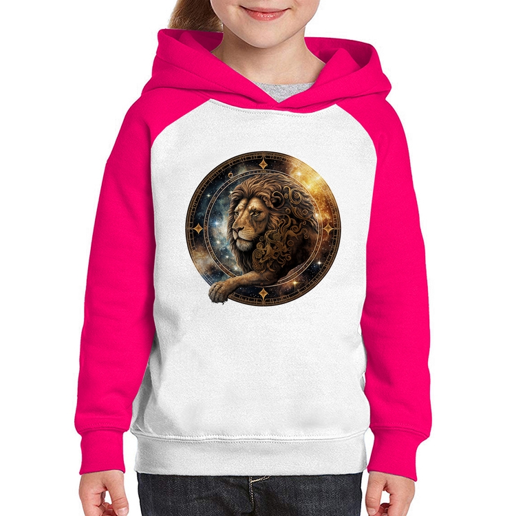 Moletom Infantil Leão Sígno - Branco/Rosa