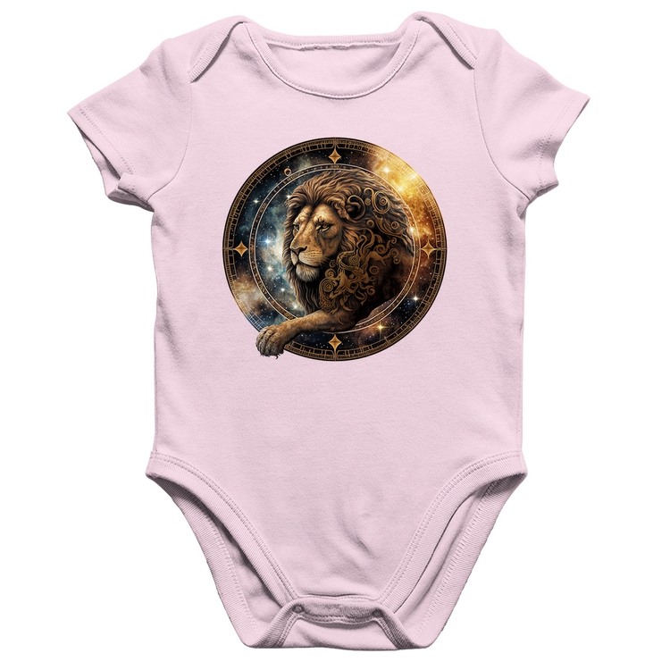 Body Bebê Algodão Leão Sígno - Rosa Bebê